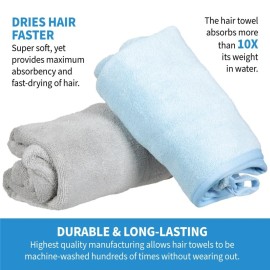 ForPro Professional Collection Premium Microfiber Hair Towel Wrap, 2-Pack Quick Drying Hair Turban for Women, 10 x 26, Cool Grey + Sky Blue ForPro Professional Collection Premium Microfiber Hair Towel Wrap, 2-Pack Quick Drying Hair Turban for Women, 10 x 26, Cool Grey + Sky Blue
