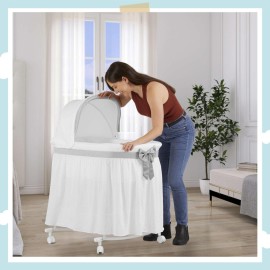 Dream On Me Montreal Portable 2-in-1 Convertible Baby Bassinet in Grey, Adjustable Canopy, Large Storage Area, Rocking Bedside Bassinet with Lockable Wheels.