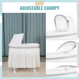 Dream On Me Montreal Portable 2-in-1 Convertible Baby Bassinet in Grey, Adjustable Canopy, Large Storage Area, Rocking Bedside Bassinet with Lockable Wheels.