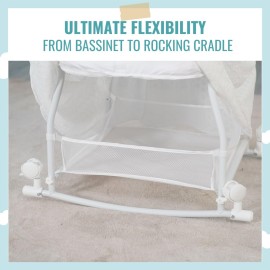 Dream On Me Montreal Portable 2-in-1 Convertible Baby Bassinet in Grey, Adjustable Canopy, Large Storage Area, Rocking Bedside Bassinet with Lockable Wheels.