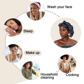 AWAYTR Women\'s Large Satin Sleep Cap Nightcap with 3 Bonus Satin Hair Scrunchies (Navy)