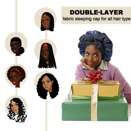 AWAYTR Women\'s Large Satin Sleep Cap Nightcap with 3 Bonus Satin Hair Scrunchies (Navy)