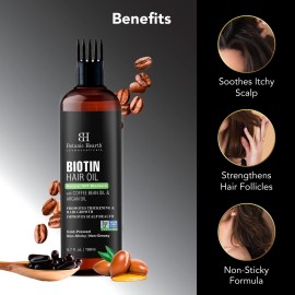 Botanic Hearth Biotin Hair Oil For Hair Growth (6.7 Fl Oz) | Infused With Coffee Bean Oil & Argan Oil | Hair Strenghtening Treatment | Nourishing & Volumizing | Non Gmo Verified