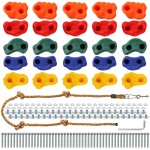 ZENFUN 25 Packs Rock Climbing Holds for Kids and Adults, Indoor & Outdoor Rock Wall Climbing Kit, Multi-Colored Climbing Rock Wall Grips with Mounting Hardware, Knotted Rope and 25 Handles