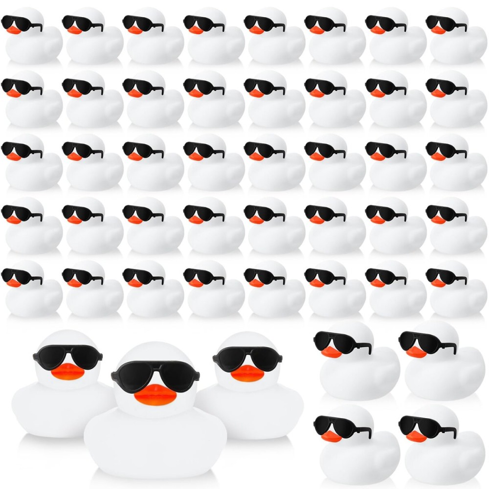 Sosation 36 Packs Mini Rubber Ducks with Sunglasses Sets 2.2 Inch Bath Squeaky Rubber Duckies Cute Float Bathtub Toys for Little One Birthday Party Favors Class Prizes Car Decor(White)