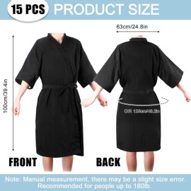 ramede 15 Pcs Salon Client Gown Robes Cape Kimono Style Hair Stylist Smock Salon Robes for Clients(Black)