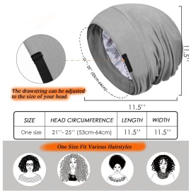 Heywhose 4 Pieces Satin Lined Sleep Bonnet - Adjustable Sleeping Cap Slouchy Beanie Hat for Curly Hair