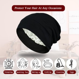 Heywhose 4 Pieces Satin Lined Sleep Bonnet - Adjustable Sleeping Cap Slouchy Beanie Hat for Curly Hair