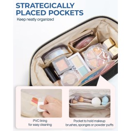 BAGSMART Makeup Bag Travel Toiletry Bag, Puffy Padded Make Up Bags for Women Makeup Organizer Case, Wide-open Pouch Purse Travel Essentials Toiletries Accessories Brushes, Black BAGSMART Makeup Bag Travel Toiletry Bag, Puffy Padded Make Up Bags for Women Makeup Organizer Case, Wide-open Pouch Purse Travel Essentials Toiletries Accessories Brushes, Black