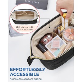 BAGSMART Makeup Bag Travel Toiletry Bag, Puffy Padded Make Up Bags for Women Makeup Organizer Case, Wide-open Pouch Purse Travel Essentials Toiletries Accessories Brushes, Black BAGSMART Makeup Bag Travel Toiletry Bag, Puffy Padded Make Up Bags for Women Makeup Organizer Case, Wide-open Pouch Purse Travel Essentials Toiletries Accessories Brushes, Black