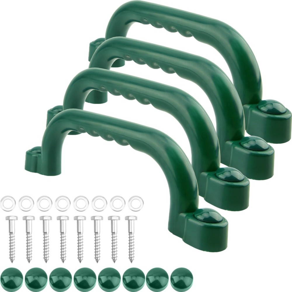 Restroma 4 Pieces Kids Playground Safety Handles Playground Grab Handle Bars Playground Accessories Equipment for Kids Outdoor Playset Backyard Playhouse Tree House Jungle Gym (Green)