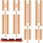 Liliful 8 Pcs Straight Wooden Tracks Expansion Train Track Adapters Connectors for Table Activity, Compatible with Railroad Set