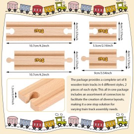 Liliful 8 Pcs Straight Wooden Tracks Expansion Train Track Adapters Connectors for Table Activity, Compatible with Railroad Set