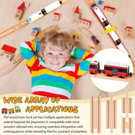 Liliful 8 Pcs Straight Wooden Tracks Expansion Train Track Adapters Connectors for Table Activity, Compatible with Railroad Set