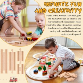 Liliful 8 Pcs Straight Wooden Tracks Expansion Train Track Adapters Connectors for Table Activity, Compatible with Railroad Set