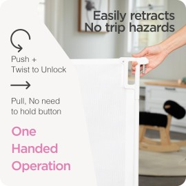 Perma Child Safety Indoor Outdoor Ultimate Retractable Baby Gate, 38.6 Tall Extends to 79 Wide, White