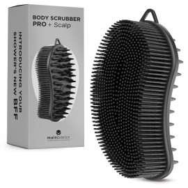 MainBasics Silicone Body Scrubber - Dual-Sided Shower & Scalp Scrubber, Gentle Silicone Loofah Alternative for Deep Clean (Black, Scalp)