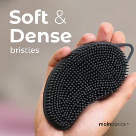 MainBasics Silicone Body Scrubber - Dual-Sided Shower & Scalp Scrubber, Gentle Silicone Loofah Alternative for Deep Clean (Black, Scalp)