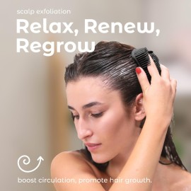 MainBasics Silicone Body Scrubber - Dual-Sided Shower & Scalp Scrubber, Gentle Silicone Loofah Alternative for Deep Clean (Black, Scalp)