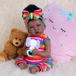 EKOKIZ Real Life Baby Dolls 20-Inch Reborn Baby Dolls with Hair Soft Cloth Body Baby African American Realistic Baby Doll That Look Real Fake Baby Doll with Toy for Kids Age 3+