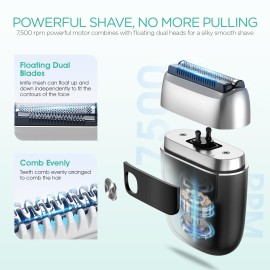 VOYOR Foil Shaver 2 in 1 Double Shavers for Men,Portable Electric Razor with Rechargeable Foil Razor Multifunction Grooming Barber Shaver IPX6 Washable Travel Shavers ER300 (Silver)