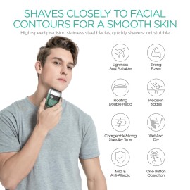 VOYOR Foil Shaver 2 in 1 Double Shavers for Men,Portable Electric Razor with Rechargeable Foil Razor Multifunction Grooming Barber Shaver IPX6 Washable Travel Shavers ER300 (Green)