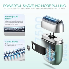 VOYOR Foil Shaver 2 in 1 Double Shavers for Men,Portable Electric Razor with Rechargeable Foil Razor Multifunction Grooming Barber Shaver IPX6 Washable Travel Shavers ER300 (Green)