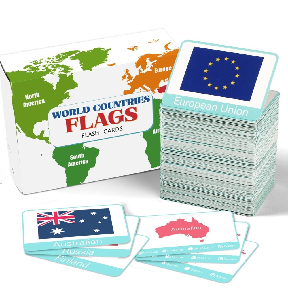 244PCS Countries of The World Flags Flash Cards Country Continent Capitals Population Country Flag Geography Educational Cards Game Gift for Kids Family & Adults All Countries Flags of The World