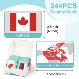 244PCS Countries of The World Flags Flash Cards Country Continent Capitals Population Country Flag Geography Educational Cards Game Gift for Kids Family & Adults All Countries Flags of The World
