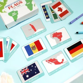 244PCS Countries of The World Flags Flash Cards Country Continent Capitals Population Country Flag Geography Educational Cards Game Gift for Kids Family & Adults All Countries Flags of The World