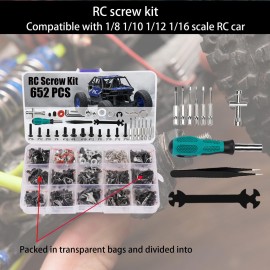 RC Car Repair Work Stand 652 PCS Screw Kit RC Repair Kit Universal RC Screw Set for Arrma Redcat Traxxas Axial HPI Losi 1/8 1/10 1/12 1/16 Scale RC Cars Trucks Crawler