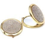 Reazana 2pcs Magnifying Compact Mirrors Pocket Makeup Mirror 1X 2X Folding Cosmetic Mirror Foldable Mini Round Travel Mirrors 2.75 Inch Sturdy Metal with Diamonds Gifts for Women Girls (Golden)