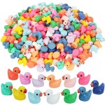 Rachan260 Pcs Mini Ducks Bulk Multicolor Resin Duck Figurines for Miniature Landscape Garden Aquarium Potted Ornament Home Hide Prank Game Dollhouse Decor School Activity