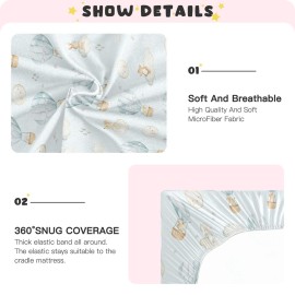 vvfelixl Crib Sheets for Boys Hot Air Balloon Rabbits Mouse Toddler Baby Girl Sheets for Crib,Neutral Mini Crib Nursery Mattress Sheets Fitted,Crib Mattress Soft & Breathable 52 * 28 * 9In White