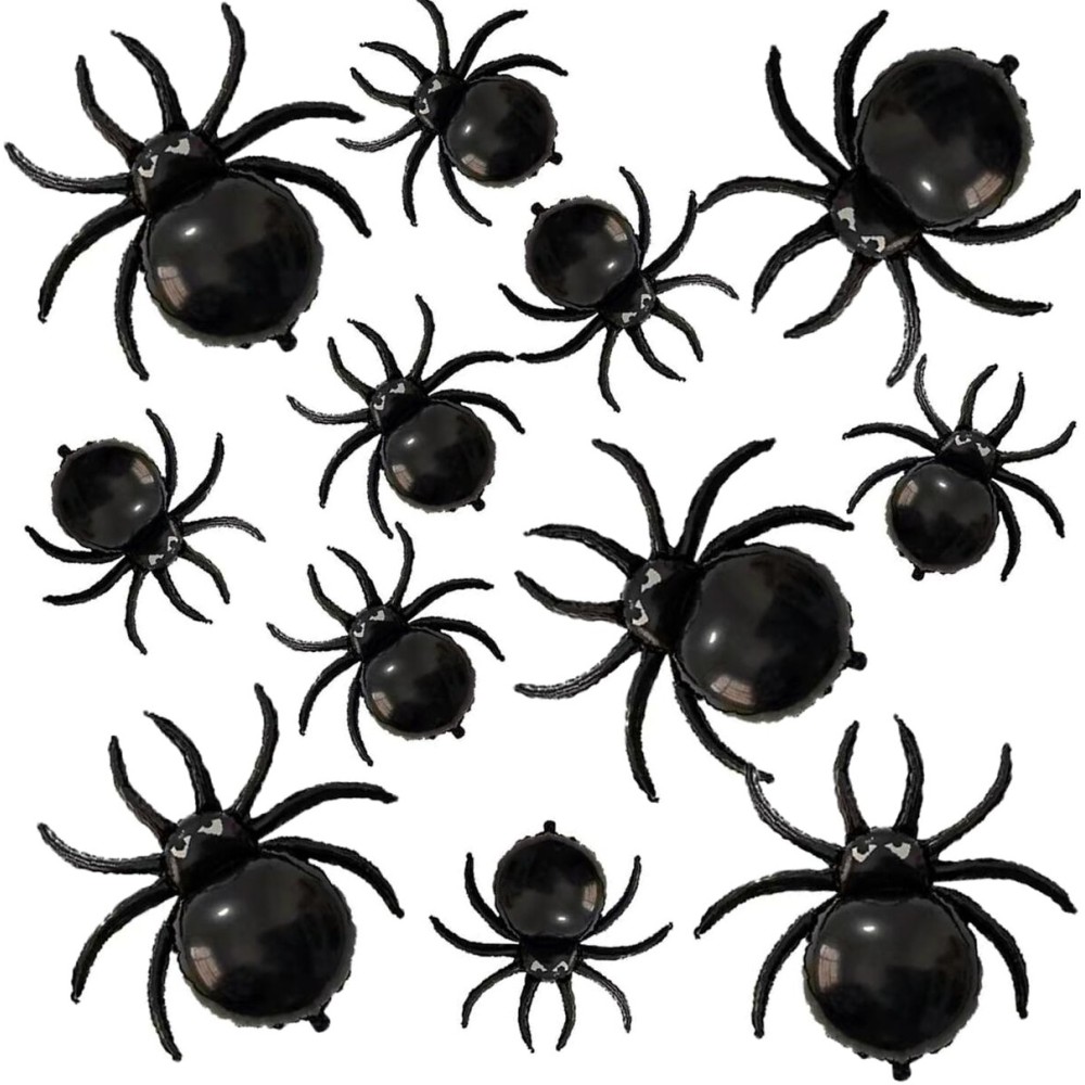 12PCS Halloween Black Spider balloons - 33 Giant and 17.2 Small Spiders Foil Balloon for Halloween Decoration Day of Death New Year Birthday Spooky Party Supplier