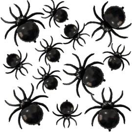 12PCS Halloween Black Spider balloons - 33 Giant and 17.2 Small Spiders Foil Balloon for Halloween Decoration Day of Death New Year Birthday Spooky Party Supplier