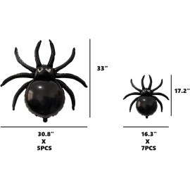 12PCS Halloween Black Spider balloons - 33 Giant and 17.2 Small Spiders Foil Balloon for Halloween Decoration Day of Death New Year Birthday Spooky Party Supplier