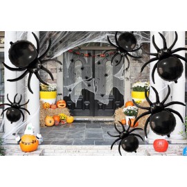 12PCS Halloween Black Spider balloons - 33 Giant and 17.2 Small Spiders Foil Balloon for Halloween Decoration Day of Death New Year Birthday Spooky Party Supplier