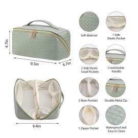 VERNASSA Large Capacity Travel Makeup Bag for Women, Waterproof Portable Cosmetic Bag with Compartments, Foldable Flat Lay Design for Easy Access, Perfect for Toiletries & Beauty Essentials (Green) VERNASSA Large Capacity Travel Makeup Bag for Women, Waterproof Portable Cosmetic Bag with Compartments, Foldable Flat Lay Design for Easy Access, Perfect for Toiletries & Beauty Essentials (Green)