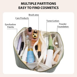 VERNASSA Large Capacity Travel Makeup Bag for Women, Waterproof Portable Cosmetic Bag with Compartments, Foldable Flat Lay Design for Easy Access, Perfect for Toiletries & Beauty Essentials (Green) VERNASSA Large Capacity Travel Makeup Bag for Women, Waterproof Portable Cosmetic Bag with Compartments, Foldable Flat Lay Design for Easy Access, Perfect for Toiletries & Beauty Essentials (Green)