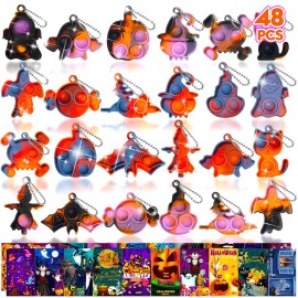 TOANWOD 24PCS Halloween Party Favors Mini Fidget Pop Keychain: Halloween Toys Bulk Cheap - Trick or Treat Toys Non Candy - Goody Bag Stuffers for Kids Classroom School Prizes (24Keychains + 24Cards)