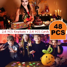TOANWOD 24PCS Halloween Party Favors Mini Fidget Pop Keychain: Halloween Toys Bulk Cheap - Trick or Treat Toys Non Candy - Goody Bag Stuffers for Kids Classroom School Prizes (24Keychains + 24Cards)
