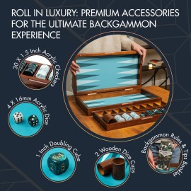 Pointworks 20 Inch Large Backgammon Sets for Adults, Green Backgammon Board, Solid Wood. Removable Accessory Tray, Premium 1.5 Inch Checkers & Dice Set, Backgammon Game Set Backgammon Table