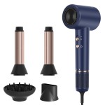 PARWIN PRO BEAUTY Air-Sonic Hair Dryer with Diffuser, HD-LED Display & 110, 000 RPM High Speed Ionic Blow Dryer, 1 1/4 Inch Left & Right Air Auto-Wrap Curlers, Prussian Blue Professional Version