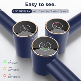 PARWIN PRO BEAUTY Air-Sonic Hair Dryer with Diffuser, HD-LED Display & 110, 000 RPM High Speed Ionic Blow Dryer, 1 1/4 Inch Left & Right Air Auto-Wrap Curlers, Prussian Blue Professional Version