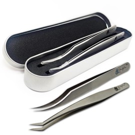 BeautyPros Lash Tweezers for Eyelash Extensions - Stainless Steel Precision Tweezers set with Dolphin Shaped and Curved Pointed Tip - Tweezers for Eyelash Extension - 2-Pack