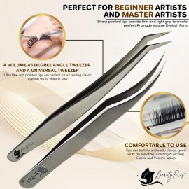 BeautyPros Lash Tweezers for Eyelash Extensions - Stainless Steel Precision Tweezers set with Dolphin Shaped and Curved Pointed Tip - Tweezers for Eyelash Extension - 2-Pack BeautyPros Lash Tweezers for Eyelash Extensions - Stainless Steel Precision Tweezers set with Dolphin Shaped and Curved Pointed Tip - Tweezers for Eyelash Extension - 2-Pack