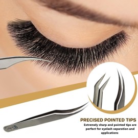 BeautyPros Lash Tweezers for Eyelash Extensions - Stainless Steel Precision Tweezers set with Dolphin Shaped and Curved Pointed Tip - Tweezers for Eyelash Extension - 2-Pack BeautyPros Lash Tweezers for Eyelash Extensions - Stainless Steel Precision Tweezers set with Dolphin Shaped and Curved Pointed Tip - Tweezers for Eyelash Extension - 2-Pack