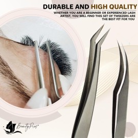 BeautyPros Lash Tweezers for Eyelash Extensions - Stainless Steel Precision Tweezers set with Dolphin Shaped and Curved Pointed Tip - Tweezers for Eyelash Extension - 2-Pack BeautyPros Lash Tweezers for Eyelash Extensions - Stainless Steel Precision Tweezers set with Dolphin Shaped and Curved Pointed Tip - Tweezers for Eyelash Extension - 2-Pack