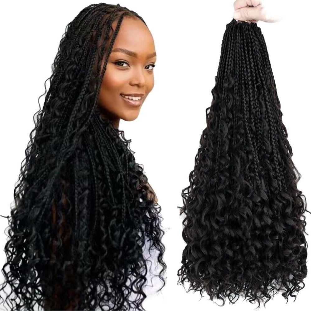 LMZIM Crochet Box Braids With Curly Ends 18 Inch Goddess Box Braids Crochet Hair 8 Packs Bohomian Synthetic Hair Extensions 1b